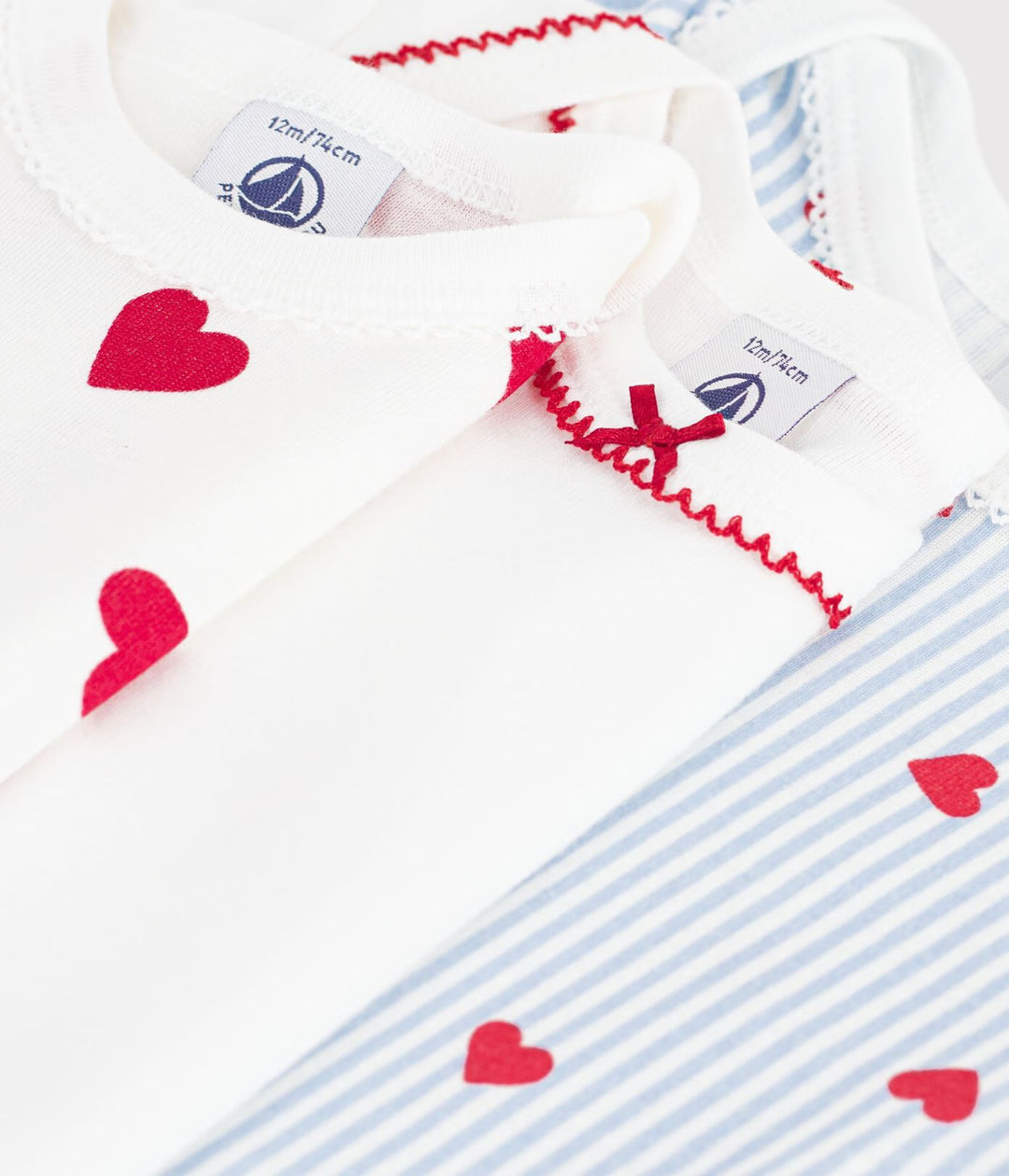 Petit Bateau - Body Lange Mouw Multicolor Blauw/Rood (3pack)