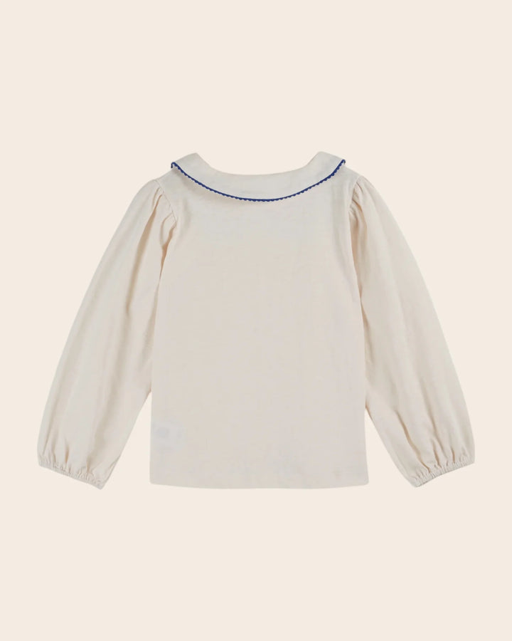 Crèmekleurige babyblouse van Emile et Ida met geschulpte kraag en lange mouwen