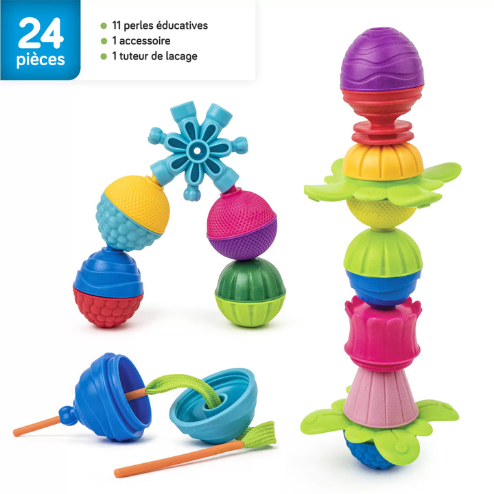 Lalaboom educatieve kralen accessoires tube, set van 24 stuks met verschillende vormen, kleuren en texturen