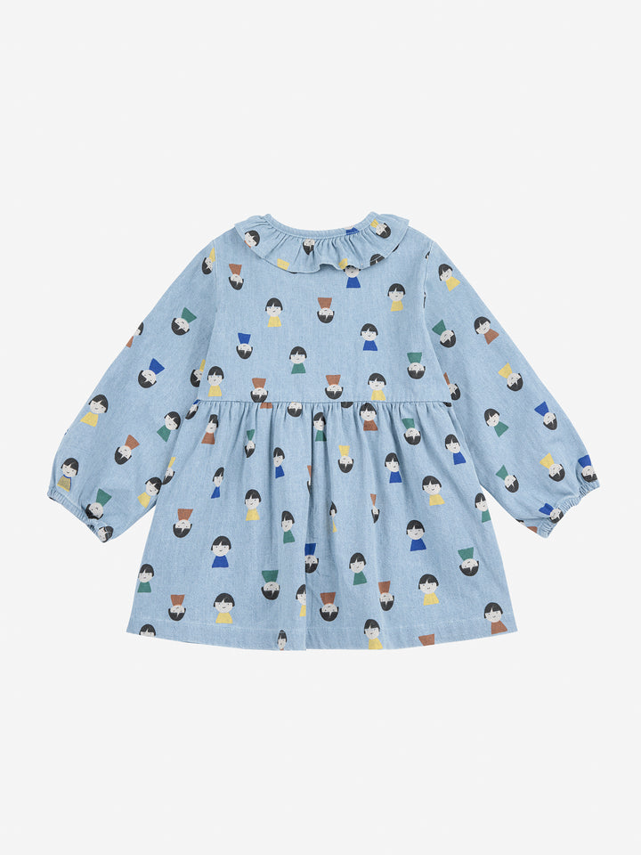 Bobo Choses - Jurk Baby Game Pawns All Over Denim Light Blue