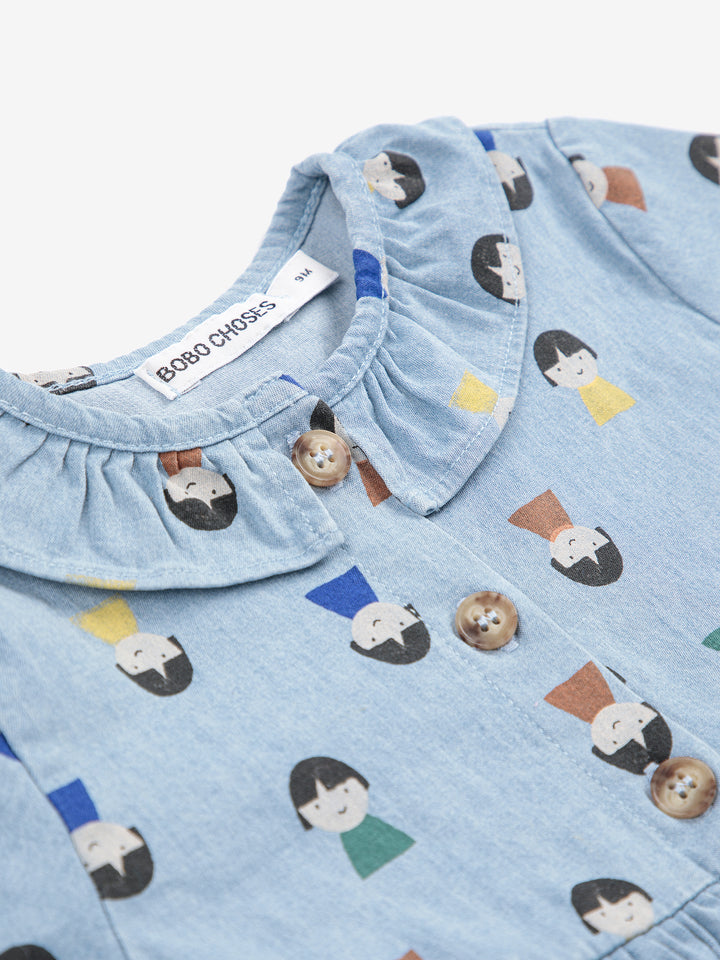 Bobo Choses - Jurk Baby Game Pawns All Over Denim Light Blue