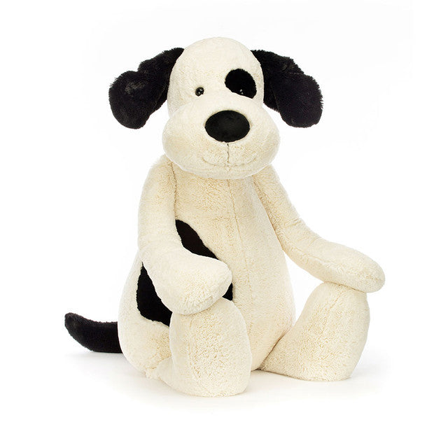 Jellycat Bashful Black & Cream Puppy knuffel medium in zwart en crème met fluweelzachte oren