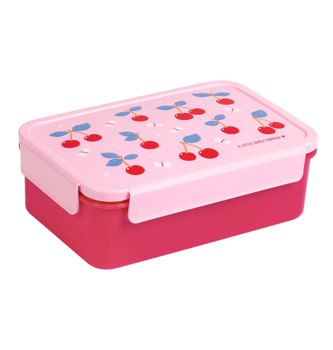 Roze bento lunchbox met kersenprint van A Little Lovely Company met uitneembare vakjes