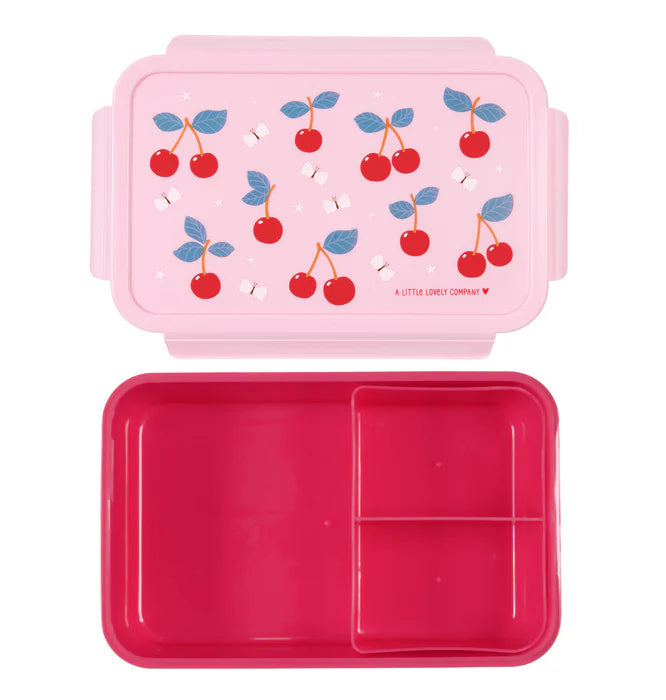 Roze bento lunchbox met kersenprint van A Little Lovely Company met uitneembare vakjes