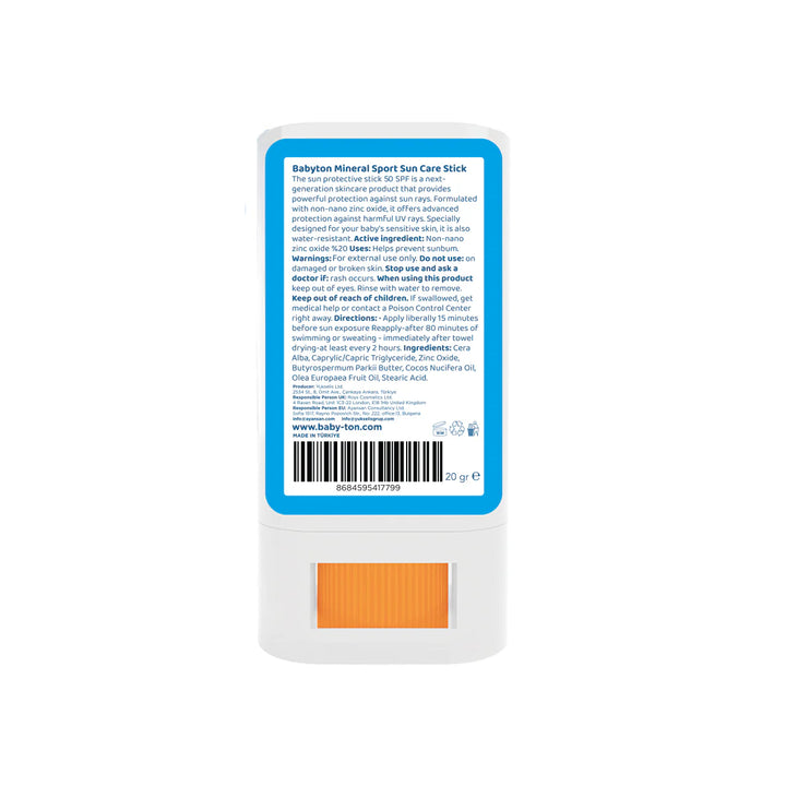 Babyton zonnecrème stick voor kinderen SPF50, 20g, minerale formule