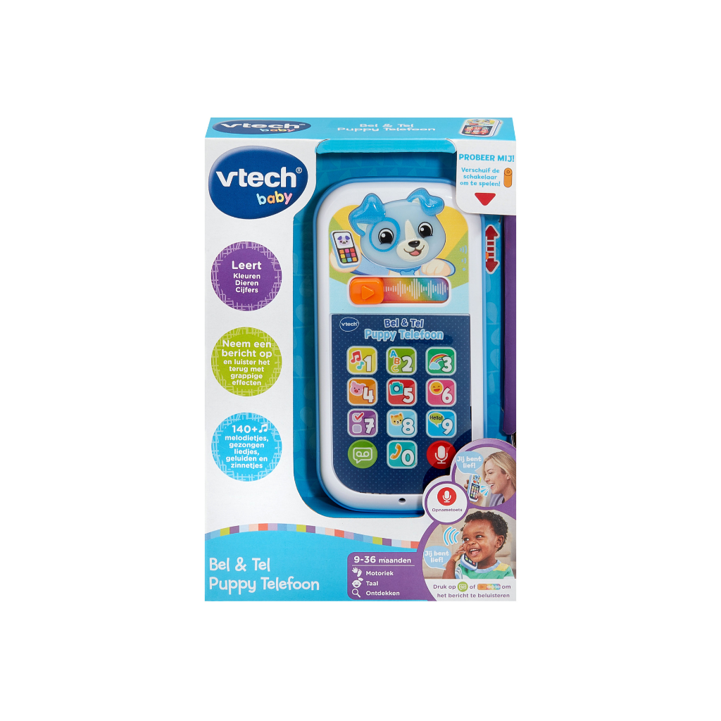 Interactieve Vtech puppy telefoon met opnamefunctie en leerknoppen