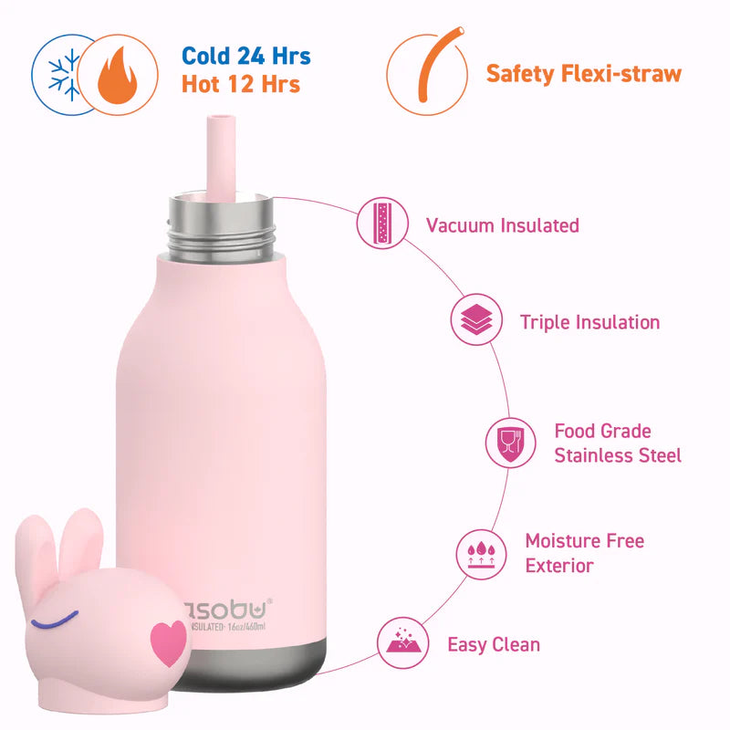 Asobu Bestie Bunny drinkfles 475ml in cream met konijnenhoofd