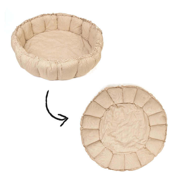 Play & Go Speelmat Bloom Stripes Brown, omgevormd tot babynestje en opbergzak, ideaal voor baby’s