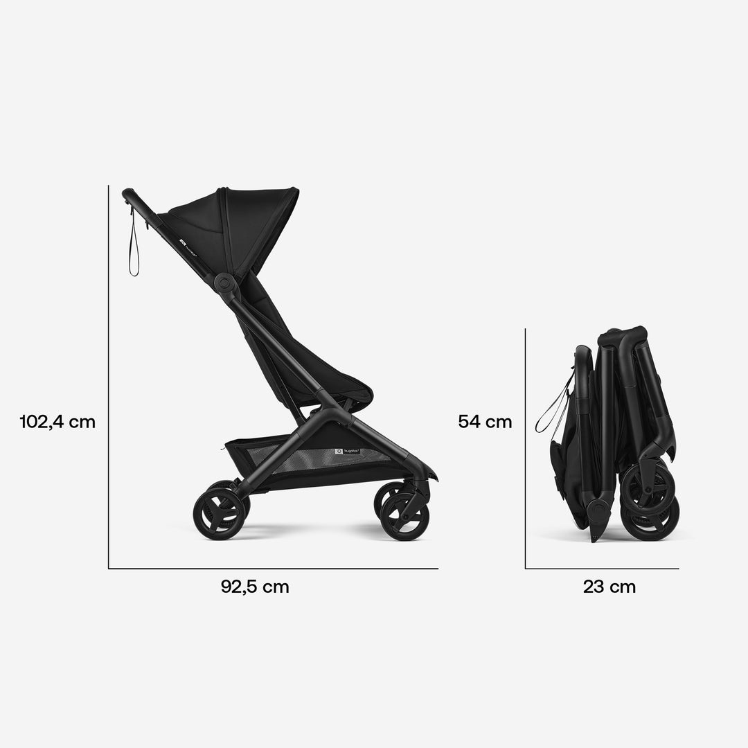 Bugaboo Butterfly2 buggy in Heritage Black, ingeklapt en gebruiksklaar