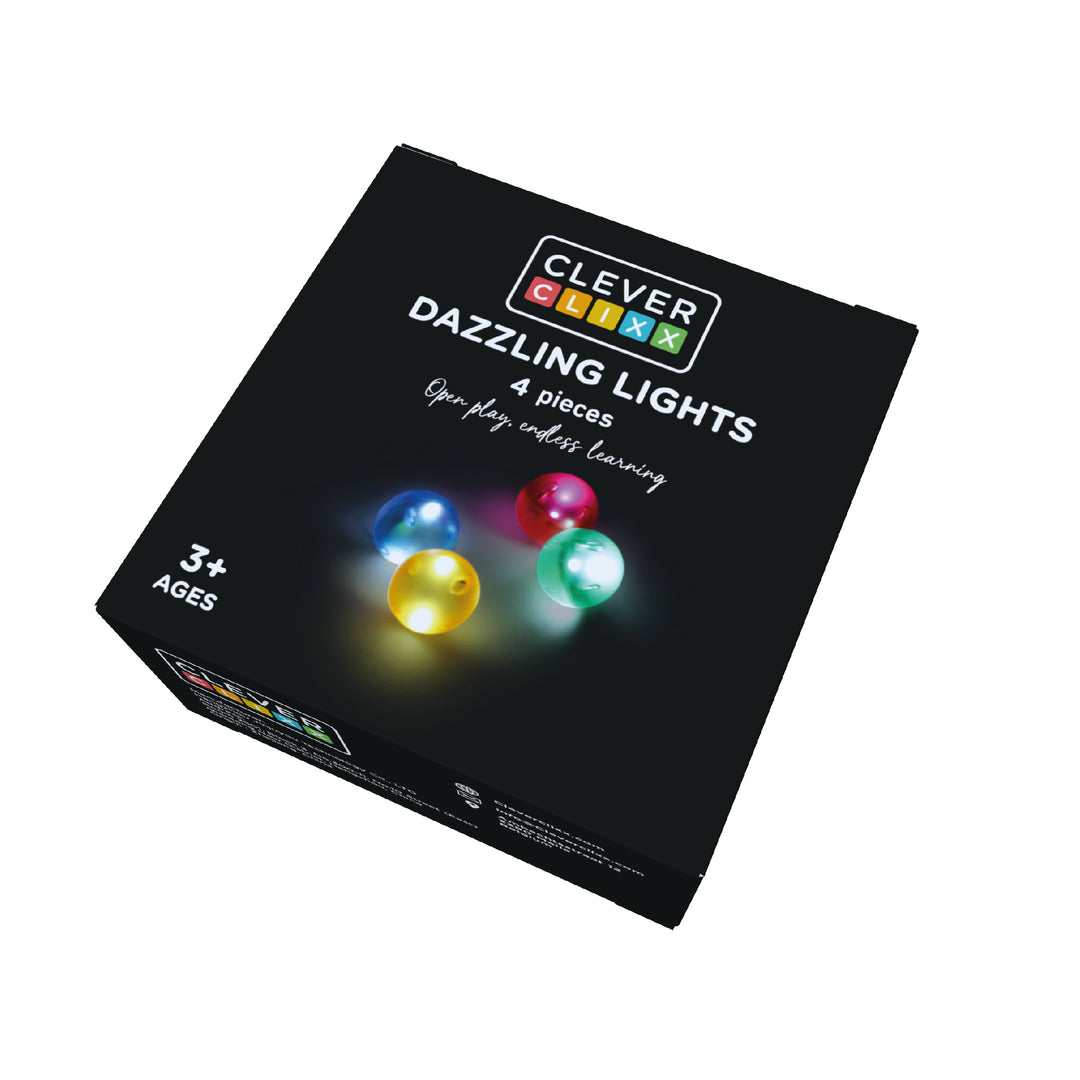 Cleverclixx Dazzling Lights, set van 4 lichtgevende LED-balletjes voor bouwwerken, bewegingsgevoelige verlichting