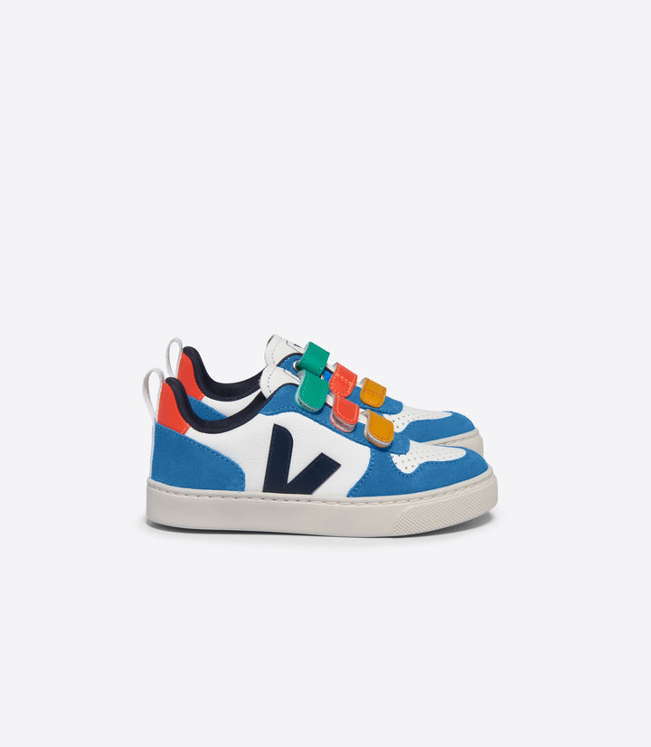 Veja Kids Small V-10 sneakers in Extra White/Multico/Nautico, gemaakt van chroomvrij leer, kleurrijk en duurzaam