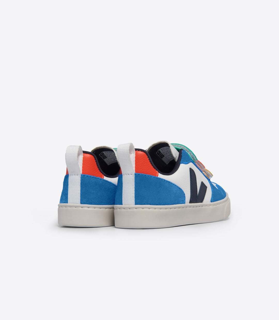 Veja Kids Small V-10 sneakers in Extra White/Multico/Nautico, gemaakt van chroomvrij leer, kleurrijk en duurzaam