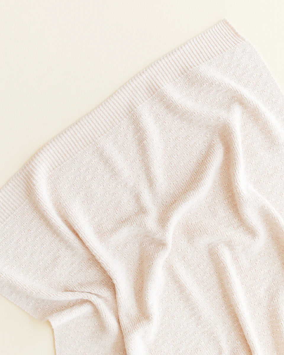Hvid ribgebreid deken Dora in Cream, 70x100 cm merinowol