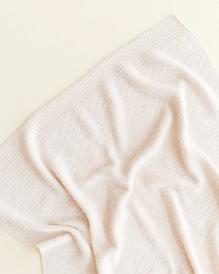 Hvid ribgebreid deken Dora in Cream, 70x100 cm merinowol