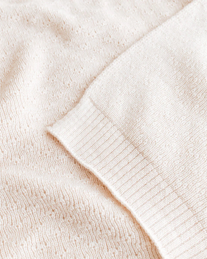 Hvid ribgebreid deken Dora in Cream, 70x100 cm merinowol