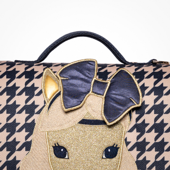 Jeune Premier It Bag Midi Houndstooth Horse boekentas voor kinderen met schattig paard, waterafstotend en gemaakt van gerecycleerde materialen