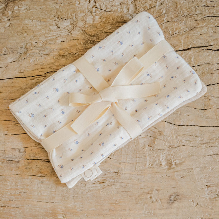 Set van 3 Coco & Pine washandjes Ellis, katoen in ecru met paarse bloemenprint