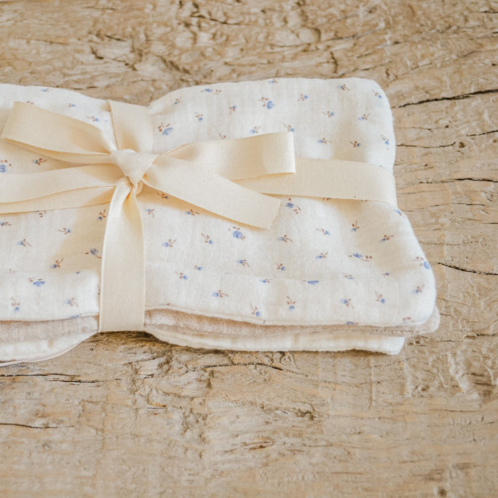 Set van 3 Coco & Pine washandjes Ellis, katoen in ecru met paarse bloemenprint