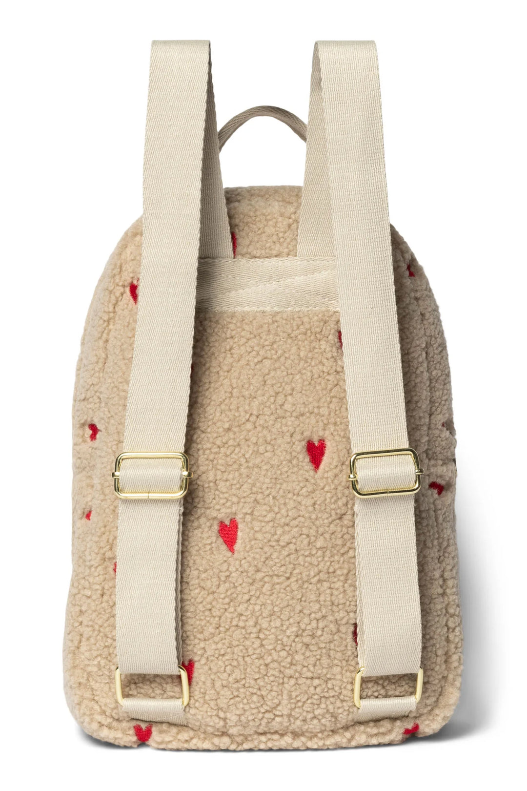 Mini rugzak van Studio Noos in teddy stof met hartjesmotief, kleur ecru