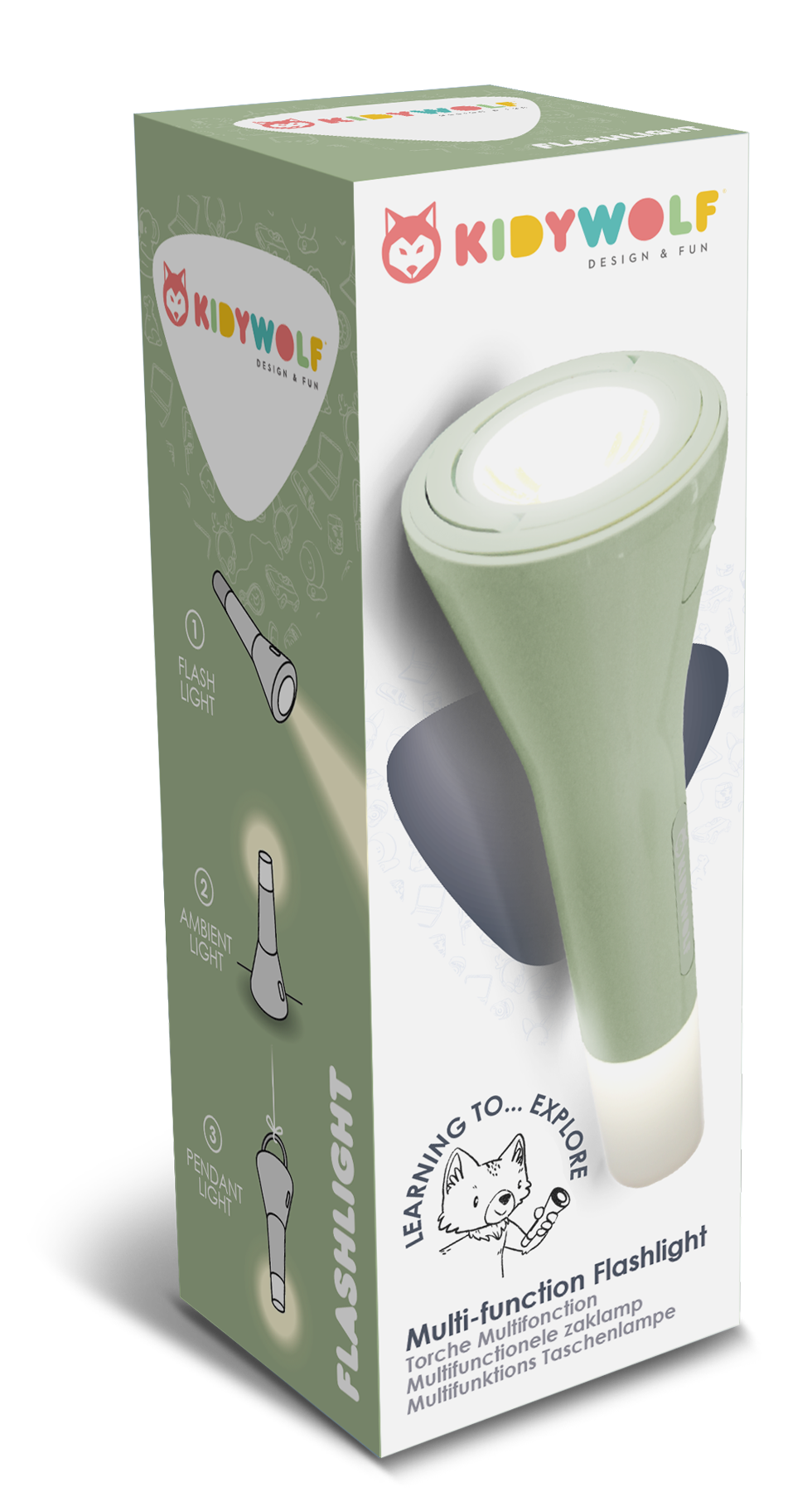 Kidytorche zaklamp groen van Kidywolf, multifunctionele kinderzaklamp met 3 lichtfuncties