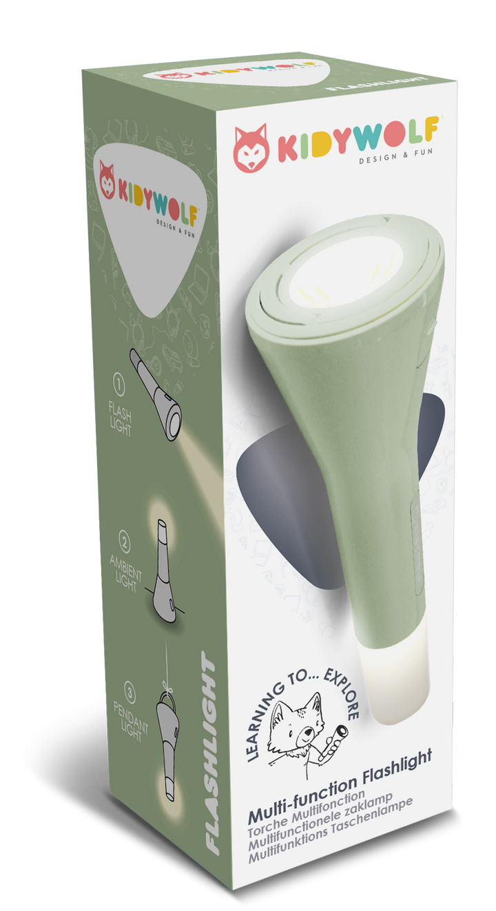 Kidytorche zaklamp groen van Kidywolf, multifunctionele kinderzaklamp met 3 lichtfuncties