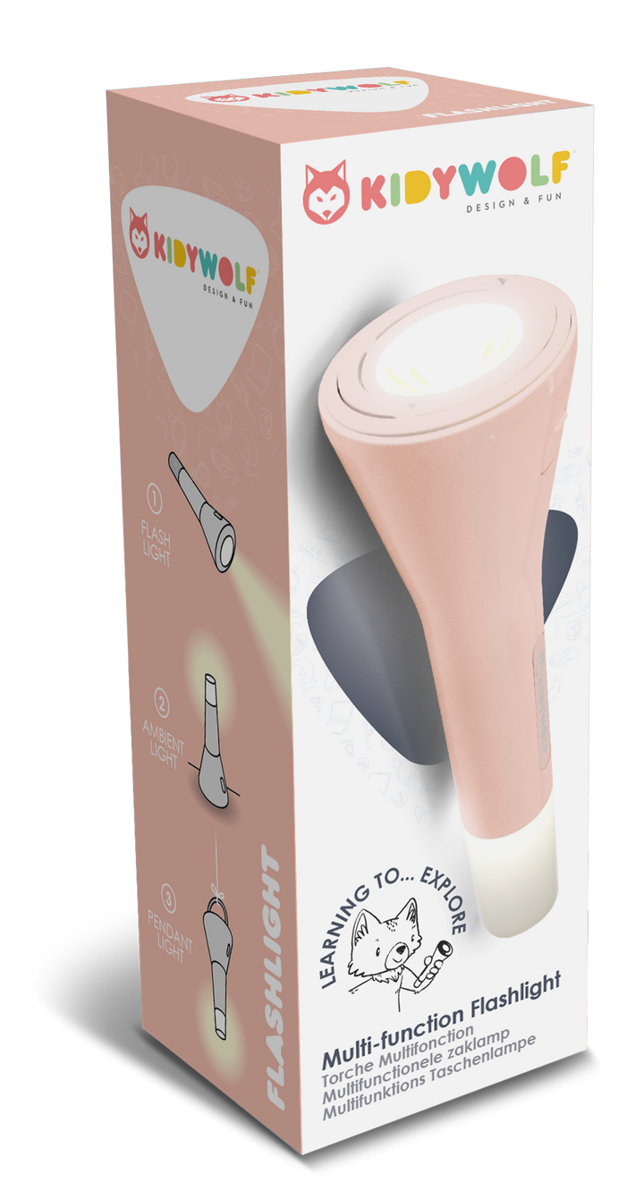 Kidytorche zaklamp roze van Kidywolf, multifunctionele kinderzaklamp met 3 lichtfuncties