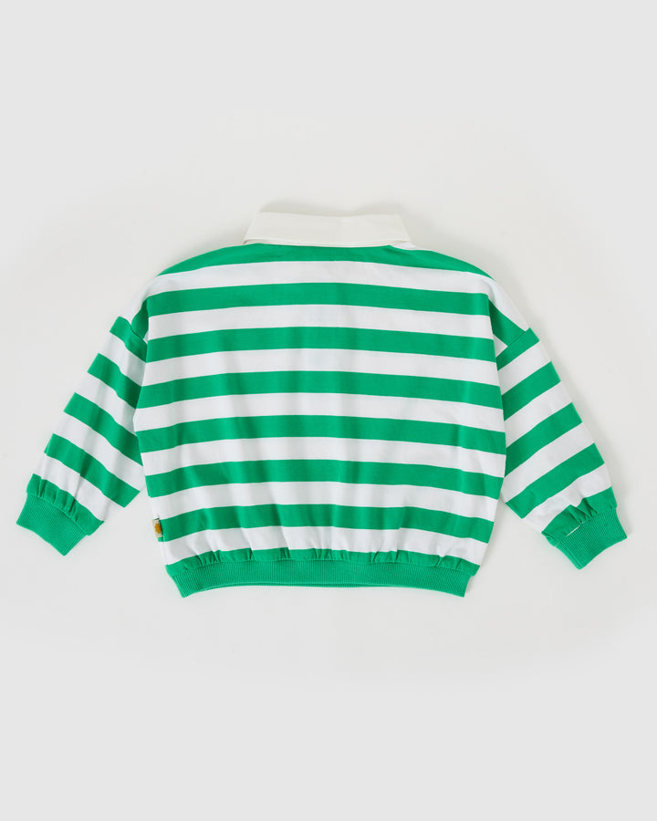 Goldie + Ace rugbysweater met brede strepen in forest en cloud
