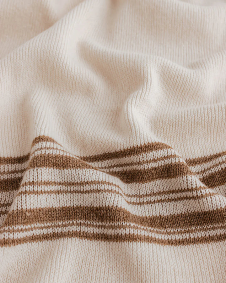 Warm gebreid Hvid deken Gilbert in Offwhite/Walnut, 70x95 cm