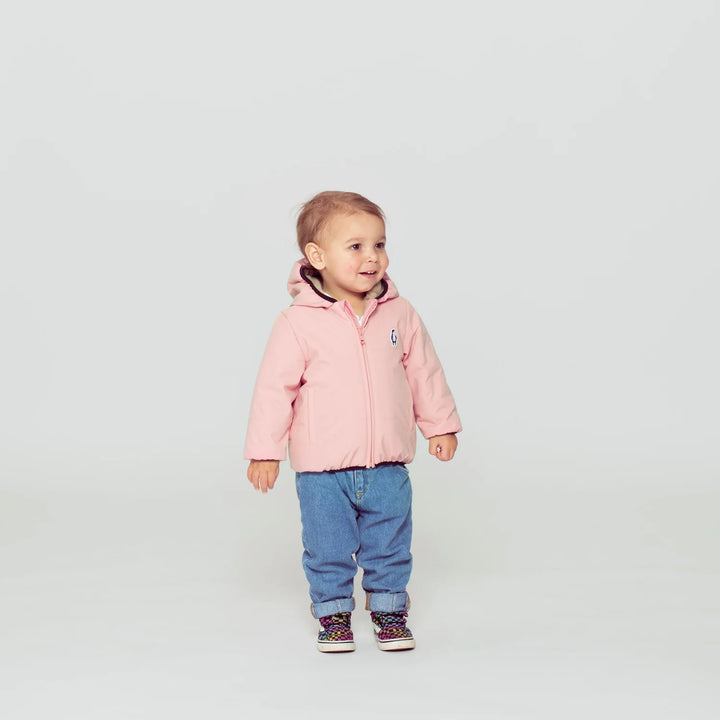 Gosoaky Baby Shark jas in Evening Pink met zachte imitatiebontvoering, lichtgewicht en waterafstotend