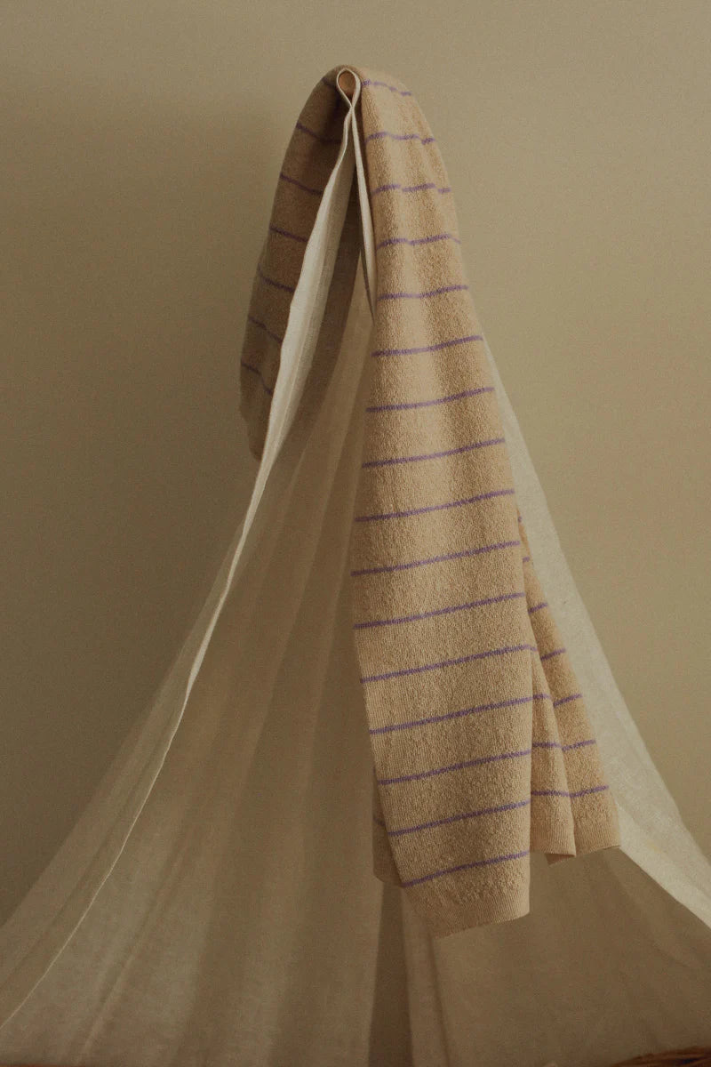Hvid deken Harry 70x100 cm in Cream/Lilac, gebreid merinowol