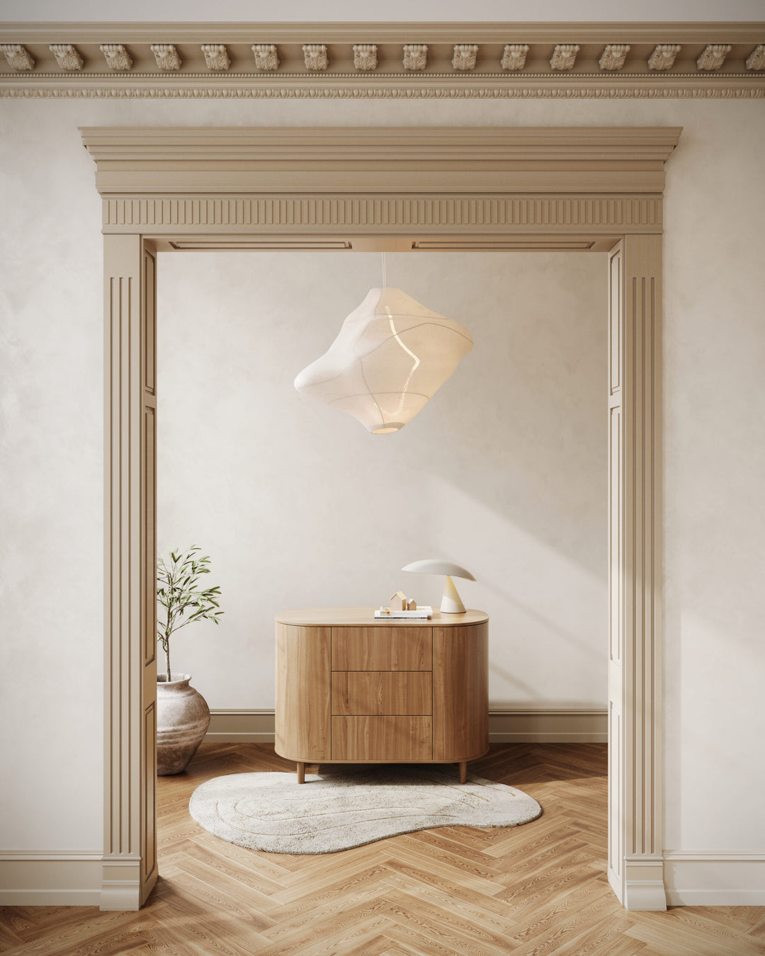 Kas Kopenhagen commode Kai in Veneer Oak met conische poten en onzichtbare schroeven.