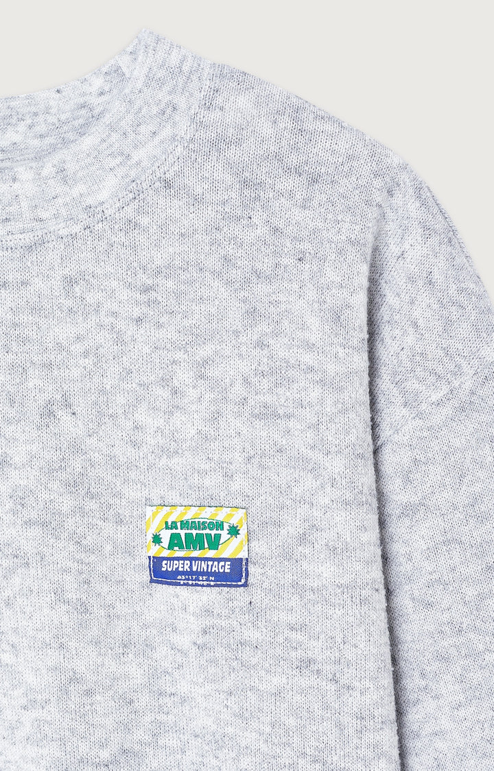 American Vintage - Sweater Evona Mi-Long Col Rond Gris Clair Chine