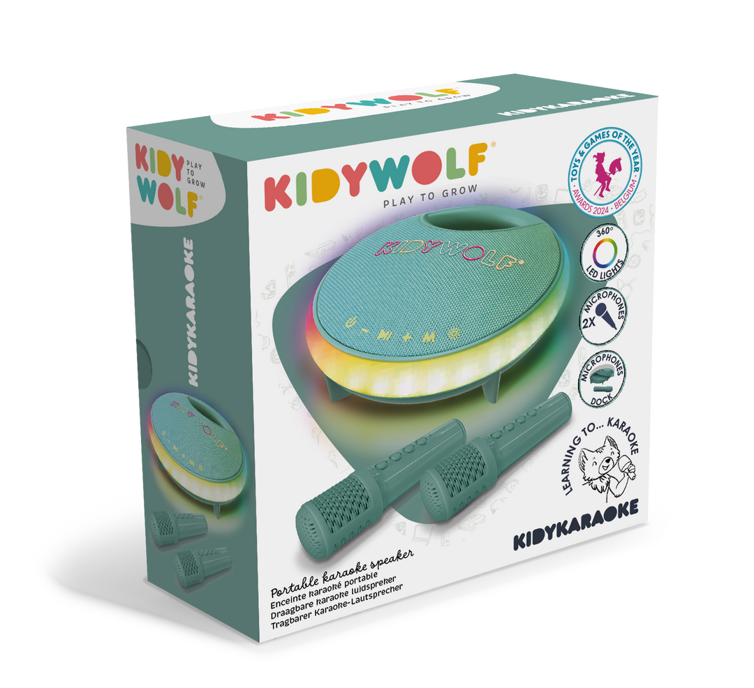 Kidywolf Kidykaraoke groene karaokespeaker, draagbaar met Bluetooth en lichteffecten