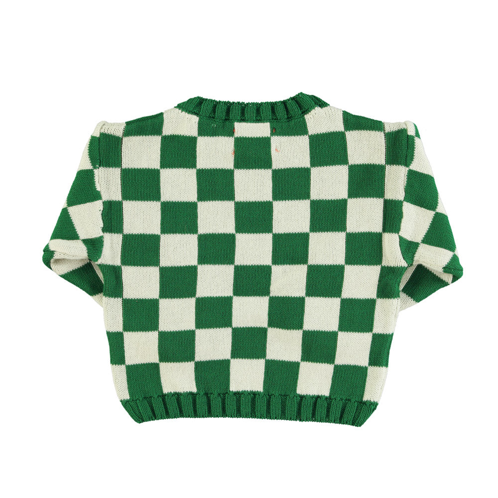 Trui Knitted Checkered Green / Ecru