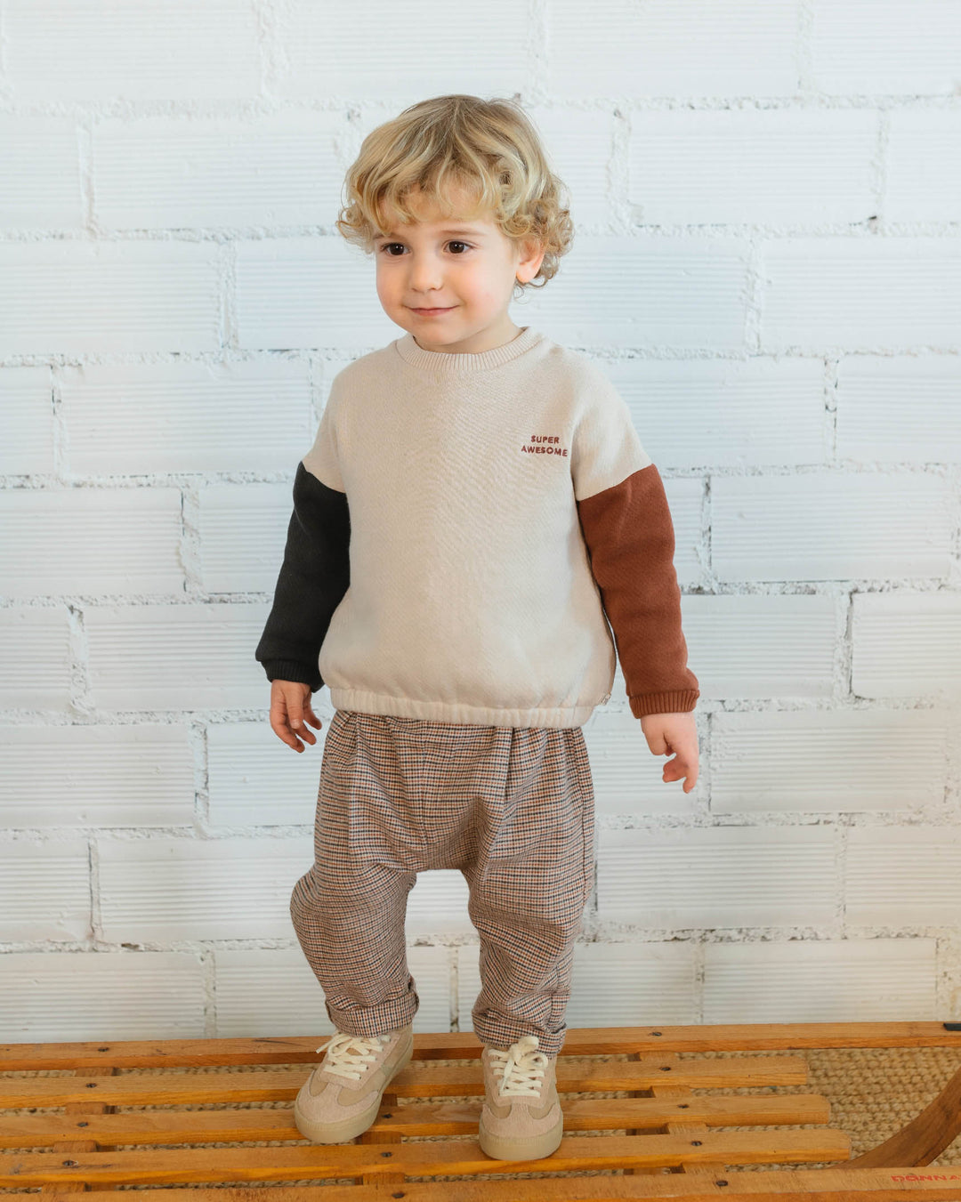 Buho geruite babybroek Harrys in Unico met elastische tailleband en decoratief koord