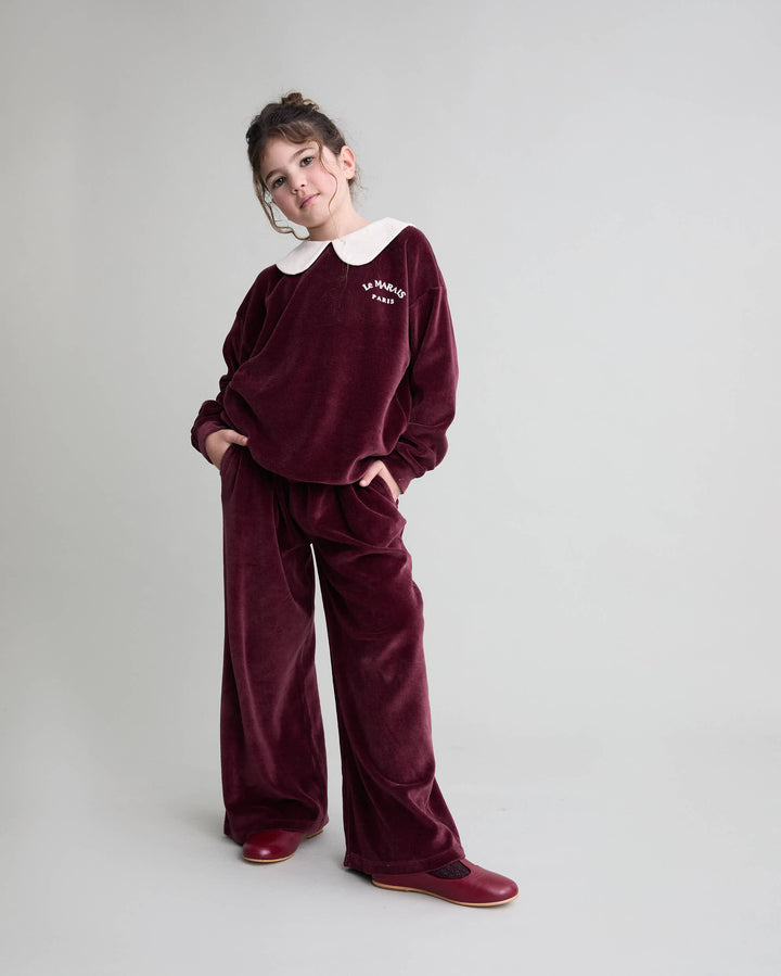 Buho - Velvet Wide Leg Pants Pomegranate
