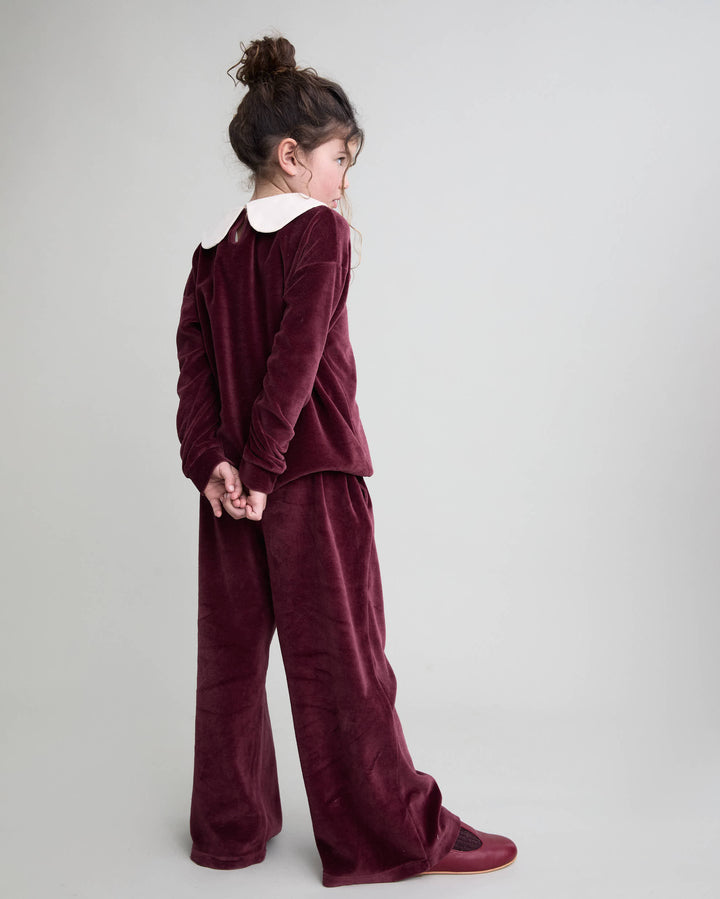 Buho - Velvet Wide Leg Pants Pomegranate