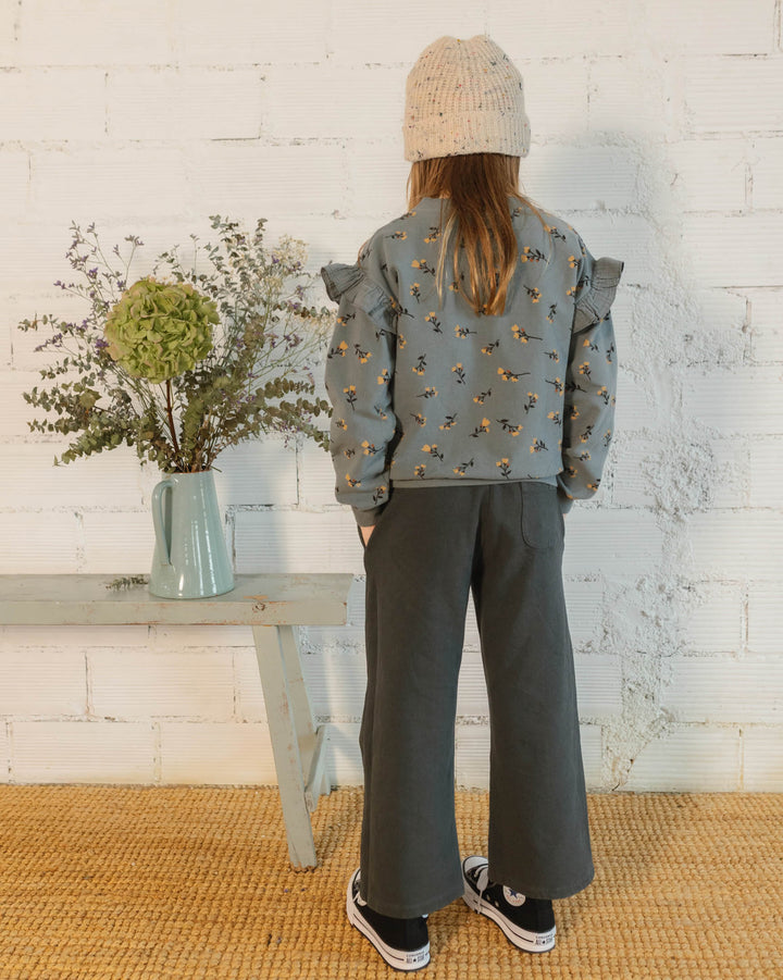 Buho pluche sweater in Elephant met folkloristische print, ruches bij de armsgaten en geribde boorden