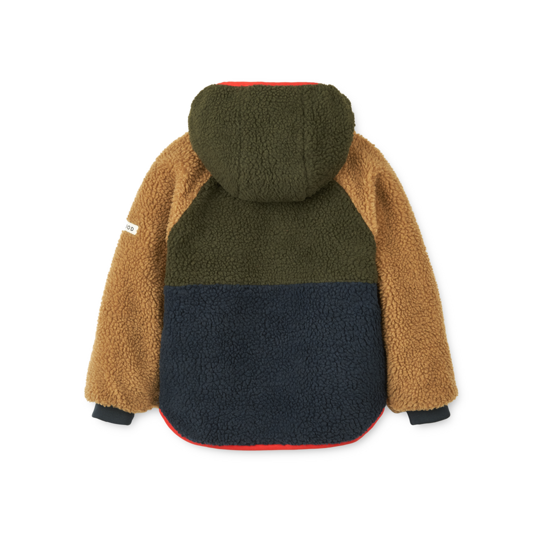 Liewood Jackson omkeerbare thermo jas in Army Brown Multi Mix, gemaakt van gerecycled polyester, met zakken aan beide zijden