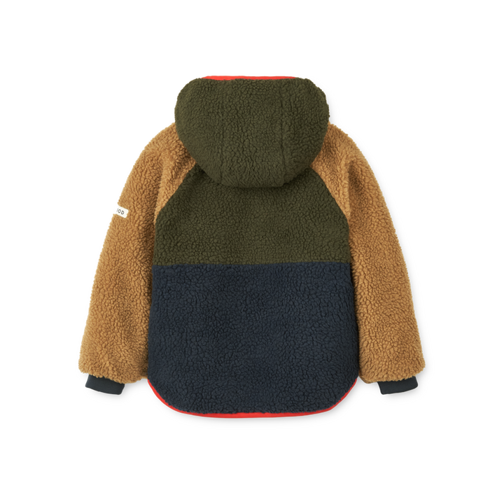 Liewood Jackson omkeerbare thermo jas in Army Brown Multi Mix, gemaakt van gerecycled polyester, met zakken aan beide zijden