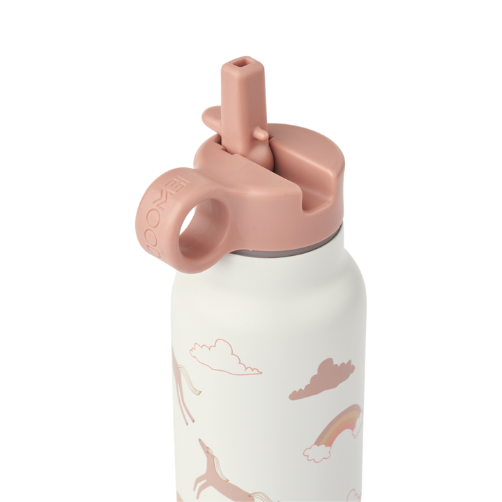 Liewood Falk waterfles 350ml met rietje en handvat in Dream Ecru