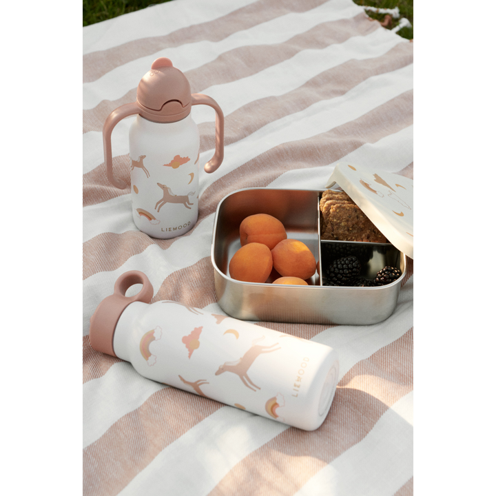 Liewood Falk waterfles 350ml met rietje en handvat in Dream Ecru
