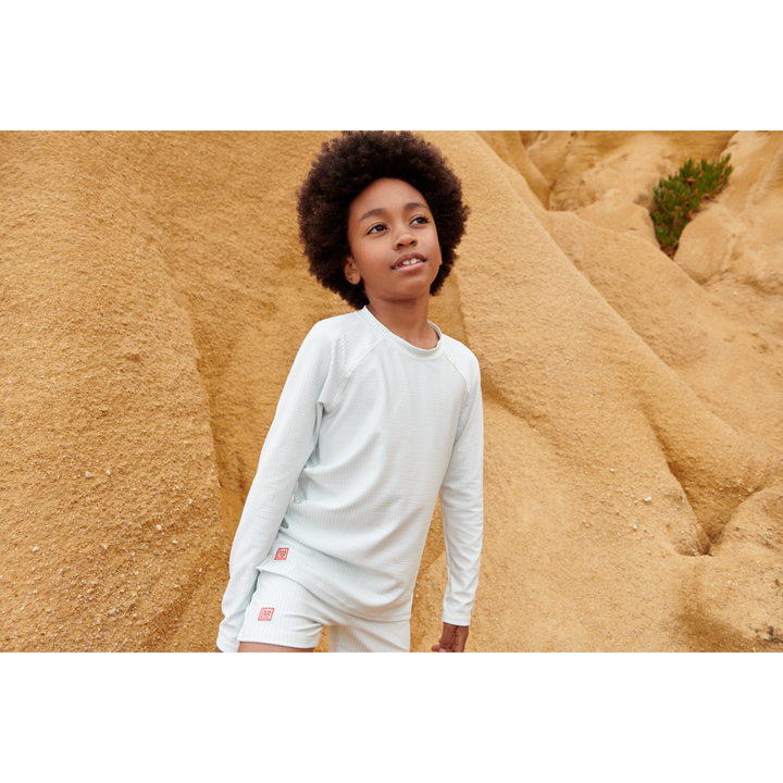 Liewood Noah zwem T-shirt met seersucker textuur in streepdesign Pure Sky / Creme