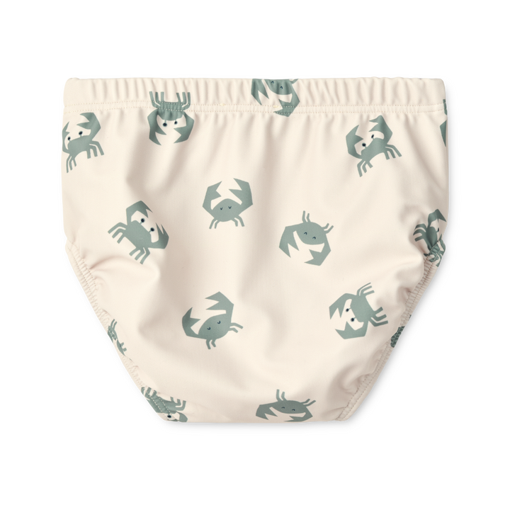 Liewood Anthony babyzwembroek met krabbenprint in Sandy kleur, ruimte voor luier