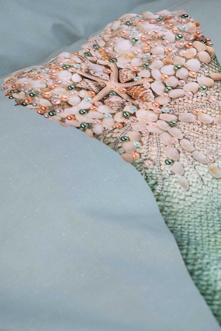 Snurk Mermaid dekbedovertrek 140x200 cm in aqua met zeemeerminprint van biologisch katoen