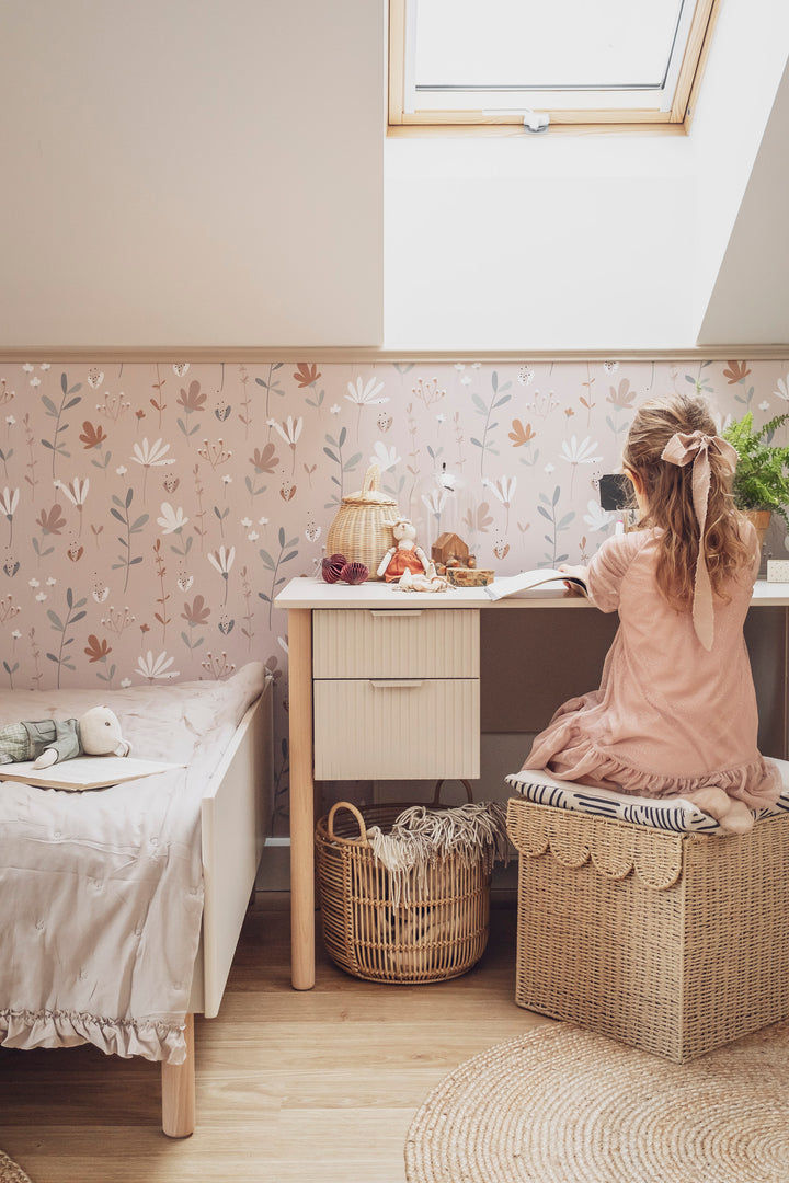 Champagne Pinio Miloo bureau met lades en houten beuken poten