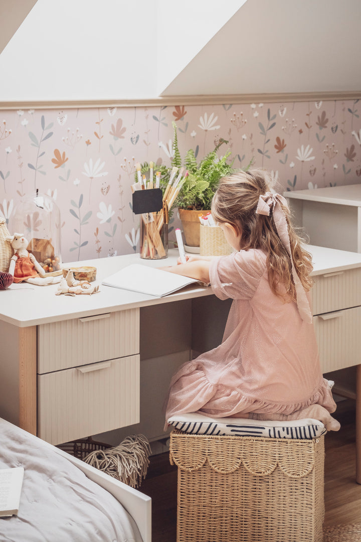 Champagne Pinio Miloo bureau met lades en houten beuken poten