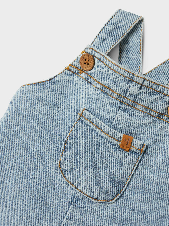 Lil Atelier denim salopette met ribstructuur in Medium Blue