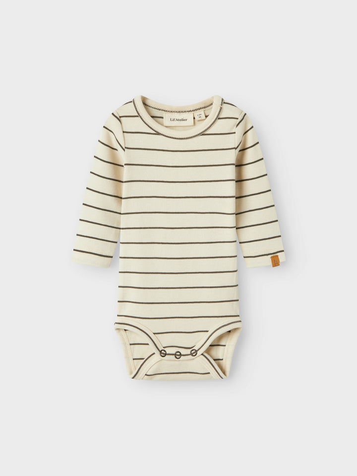 Lil Atelier babybody met strepen en lange mouwen in Turtledove