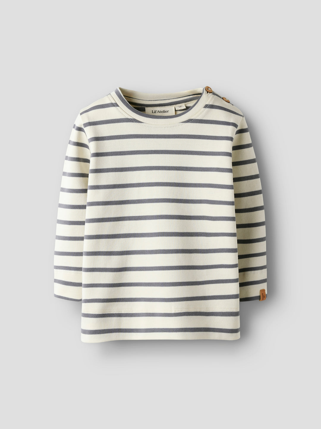 Lil Atelier gestreept jersey T-shirt met knoopjes in Turtledove